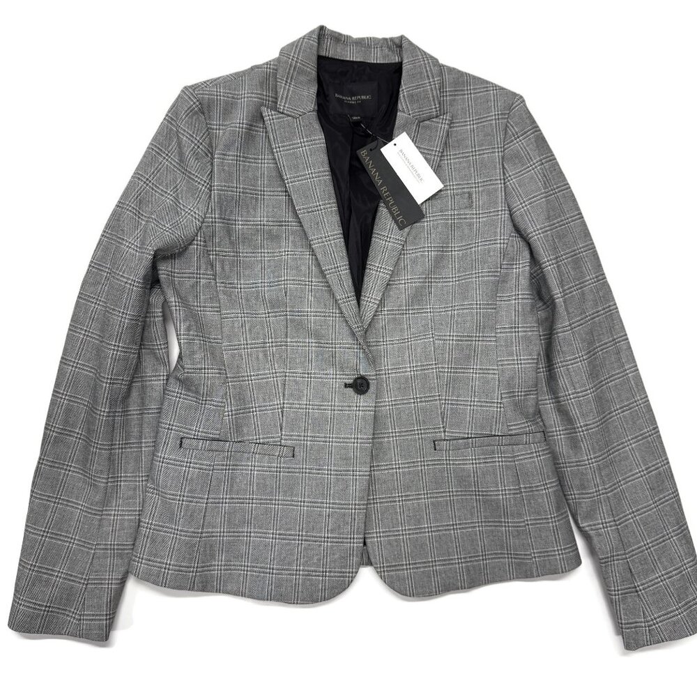 Banana Republic Blazer Womens Sz 4 Gray Plaid New Career Work Dress Formal $179‎